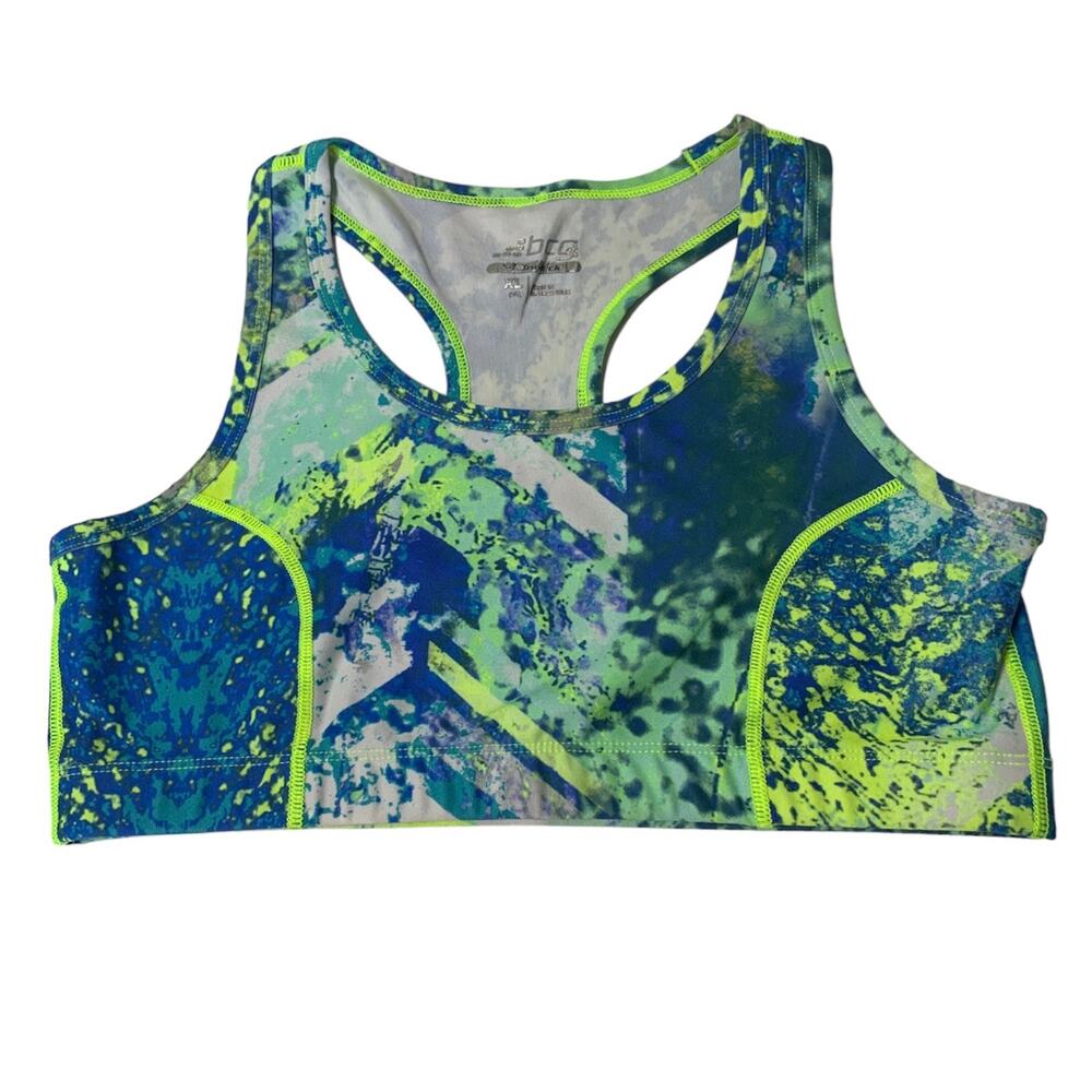 BCG Neon Green Blue Tie Dye Sports Bra XL (16)